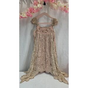 Monsoon Girls Sequin Handkerchief Hem Party Dress Pink Champagne Size 7-8 Years